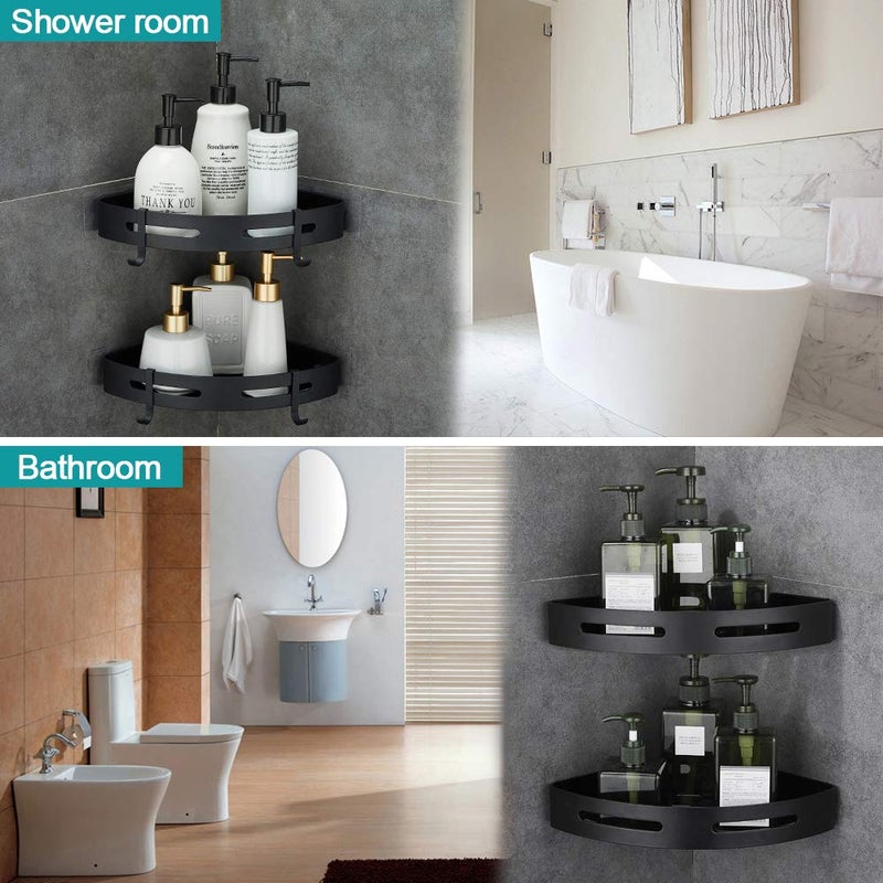 Hoomtaook Adhesive Corner Shelf Bathroom Shower Caddy Organizer for Kitchen Toilet No Drilling 2-Tier Bathroom Corner Shelves Shower Caddies - Image 3